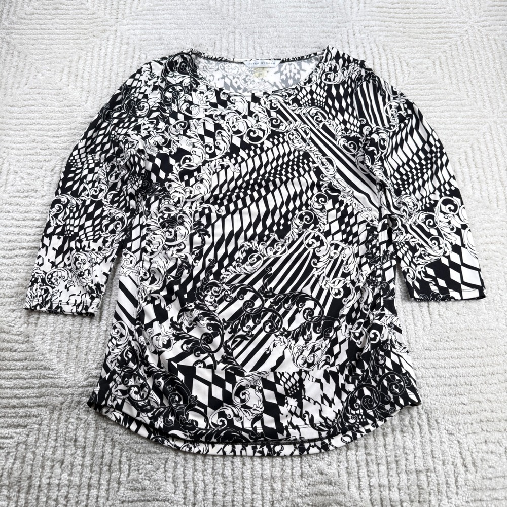 Peter Nygard Top Womens M Black White Geometric Art to Wear Office VTG Y2K Chic